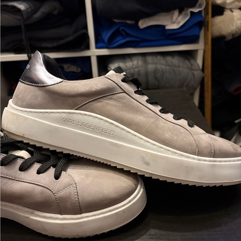 Karl Lagerfeld grey suede leather sneakers / shoes - Picture 8 of 12